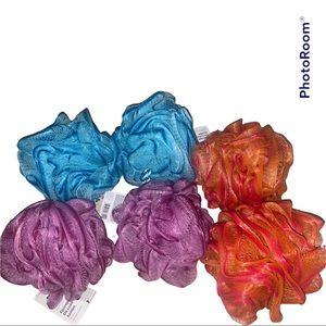 Bundle of 6 Jumbo Shower Sponge Bath Scrubbers Lot Tie Dye